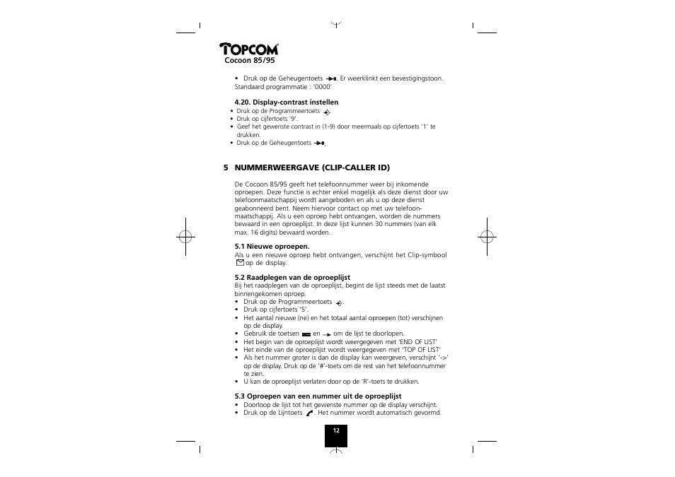 Topcom COCOON 85 User Manual | Page 12 / 47