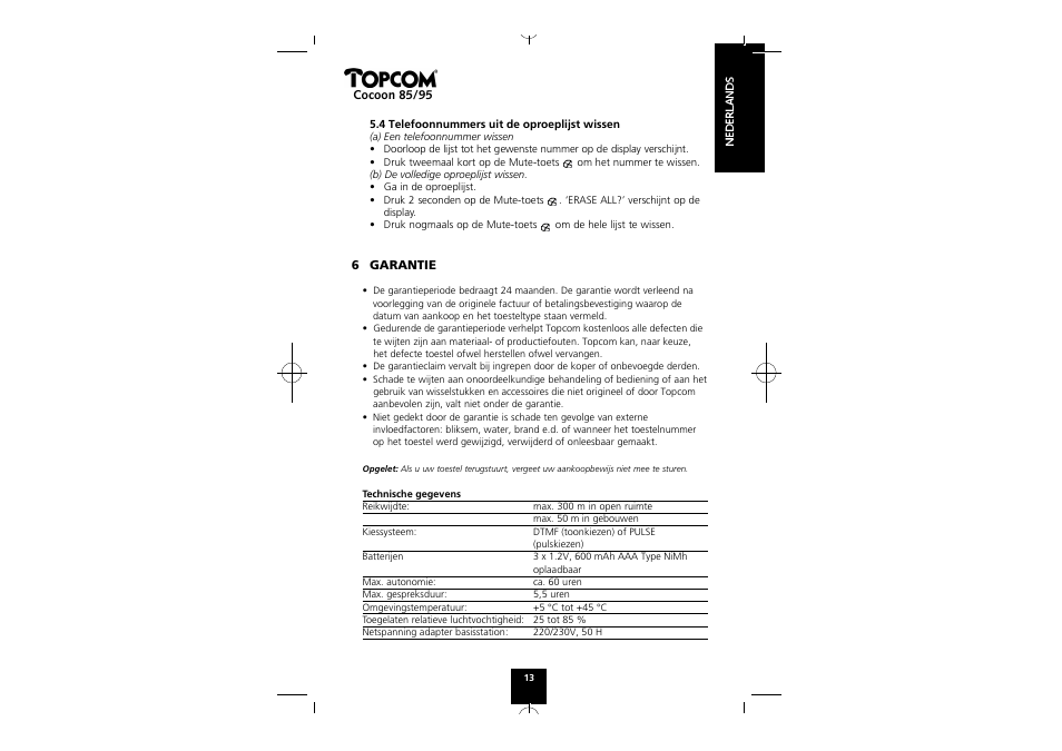 Topcom COCOON 85 User Manual | Page 13 / 47