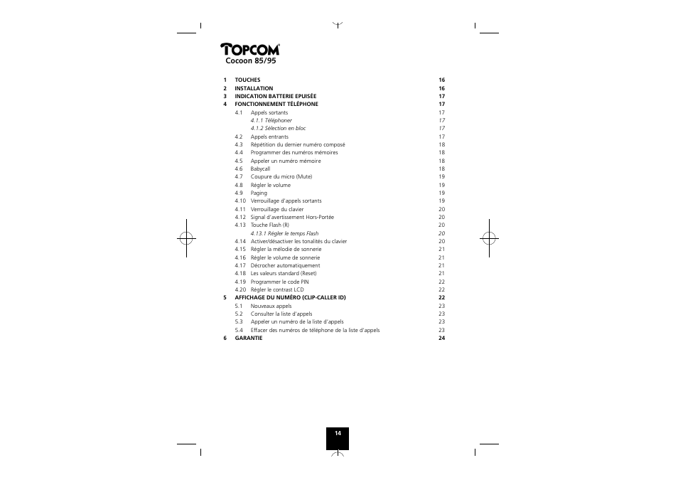 Français, Cocoon 85/95 | Topcom COCOON 85 User Manual | Page 14 / 47