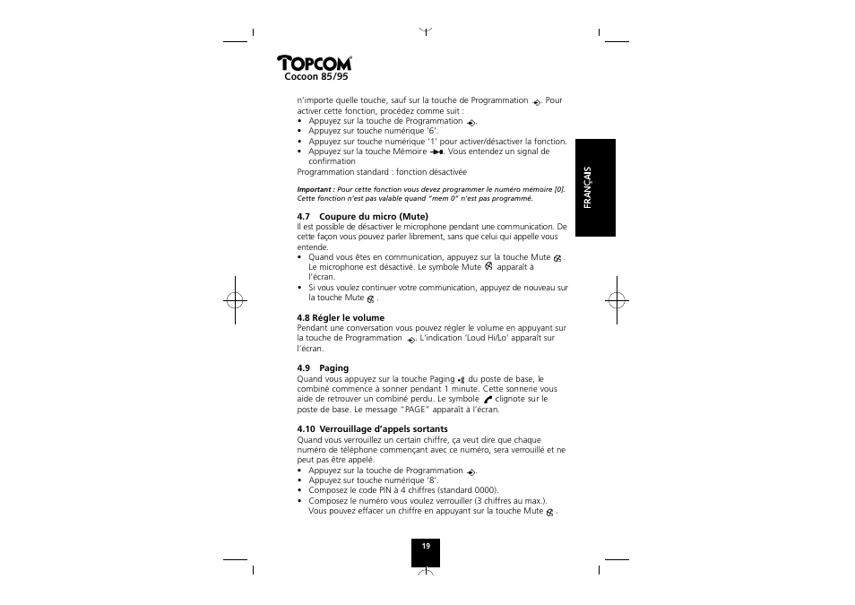 Topcom COCOON 85 User Manual | Page 19 / 47