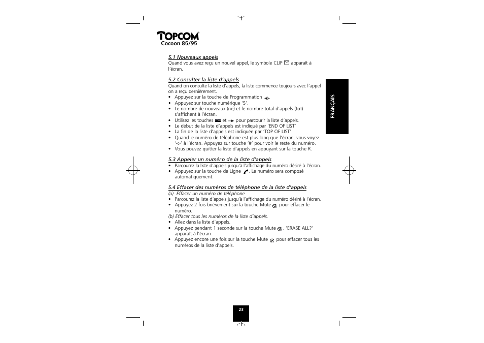 Topcom COCOON 85 User Manual | Page 23 / 47