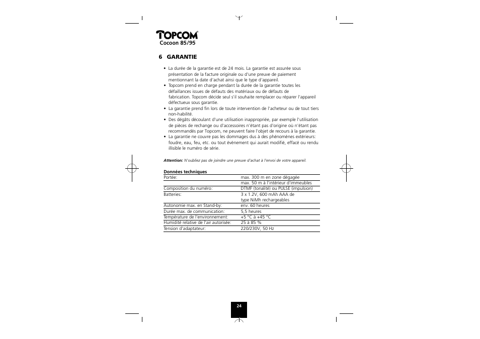 Topcom COCOON 85 User Manual | Page 24 / 47