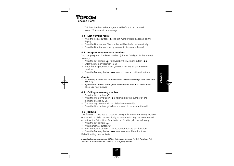 Topcom COCOON 85 User Manual | Page 29 / 47