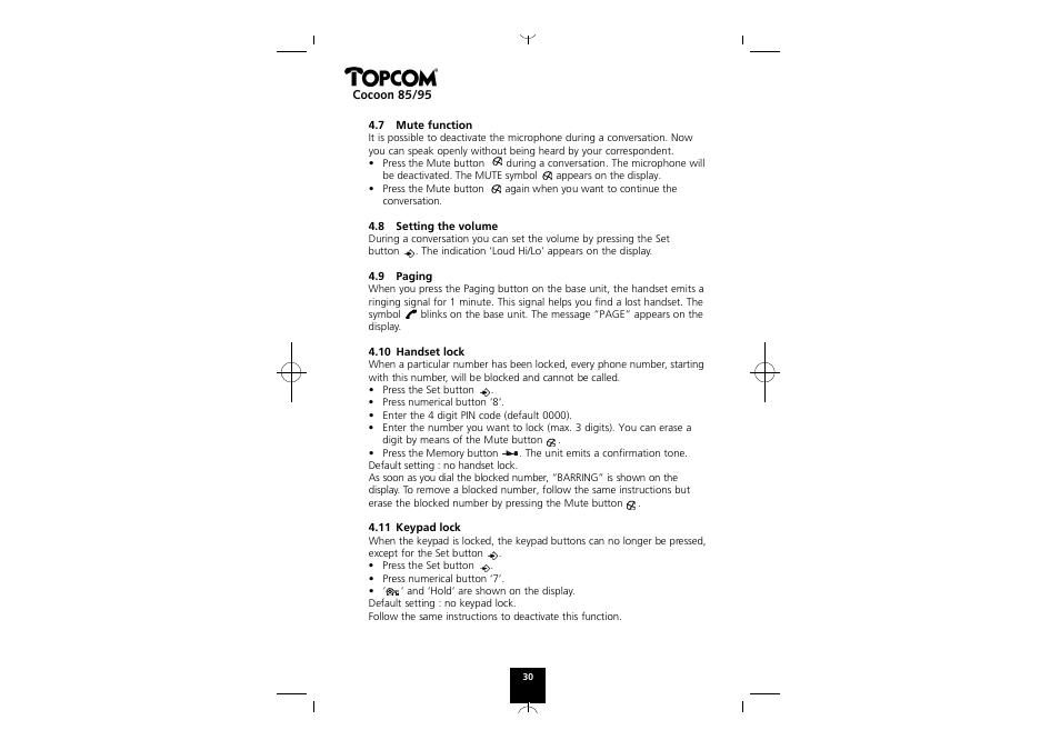 Topcom COCOON 85 User Manual | Page 30 / 47