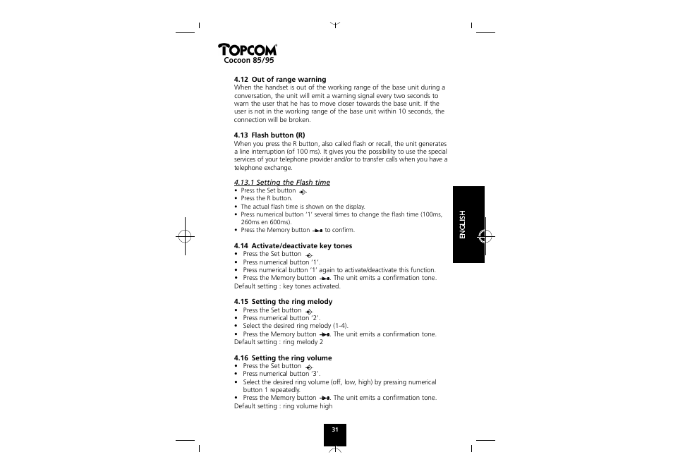 Topcom COCOON 85 User Manual | Page 31 / 47