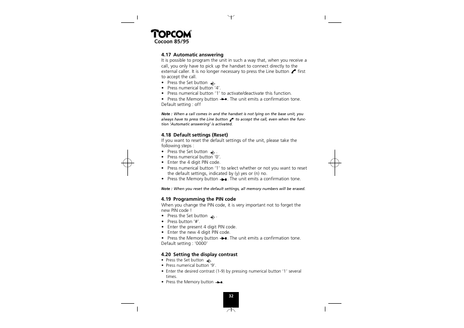 Topcom COCOON 85 User Manual | Page 32 / 47