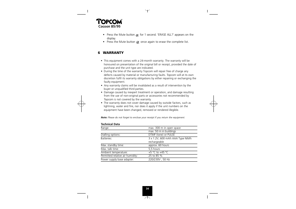 Topcom COCOON 85 User Manual | Page 34 / 47