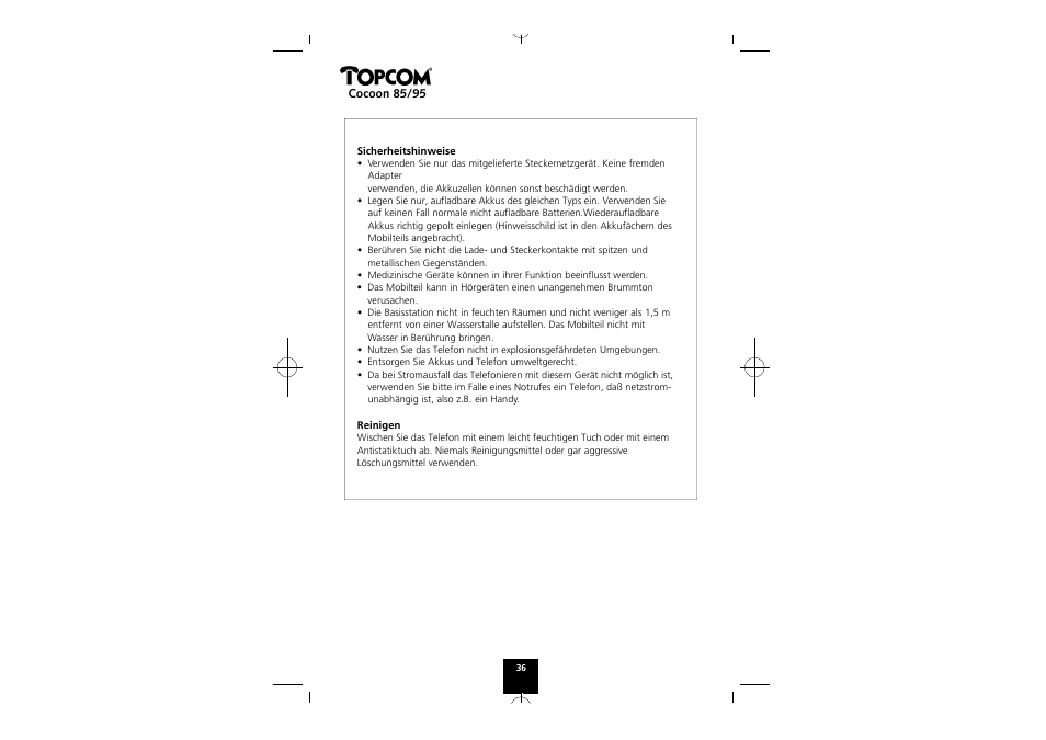 Topcom COCOON 85 User Manual | Page 36 / 47