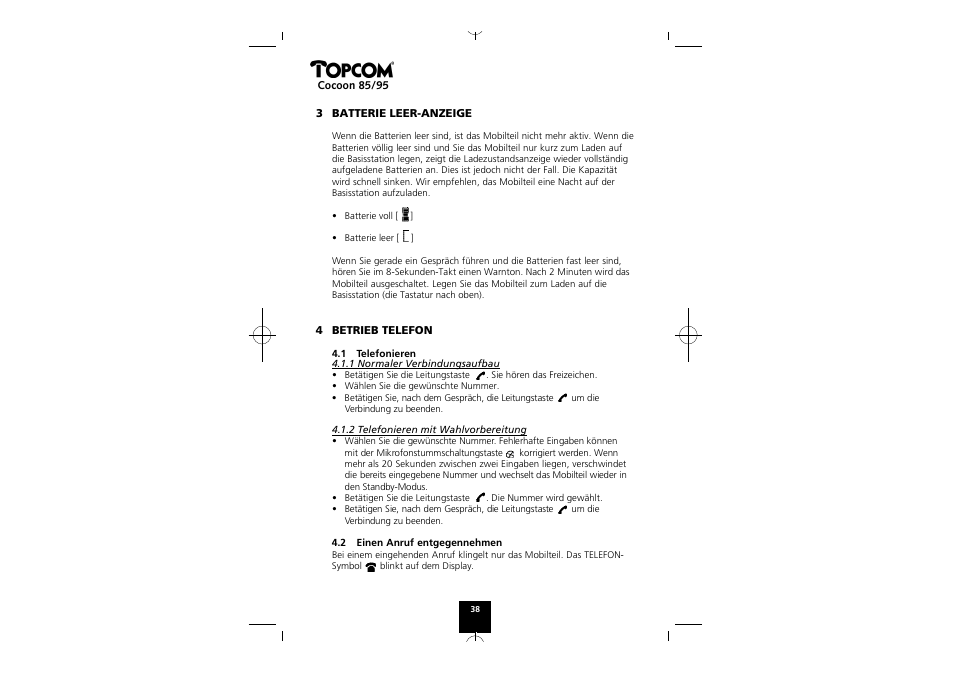 Topcom COCOON 85 User Manual | Page 38 / 47