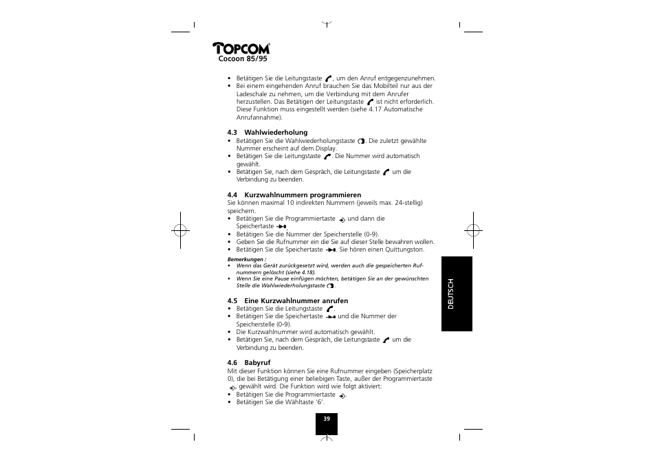 Topcom COCOON 85 User Manual | Page 39 / 47