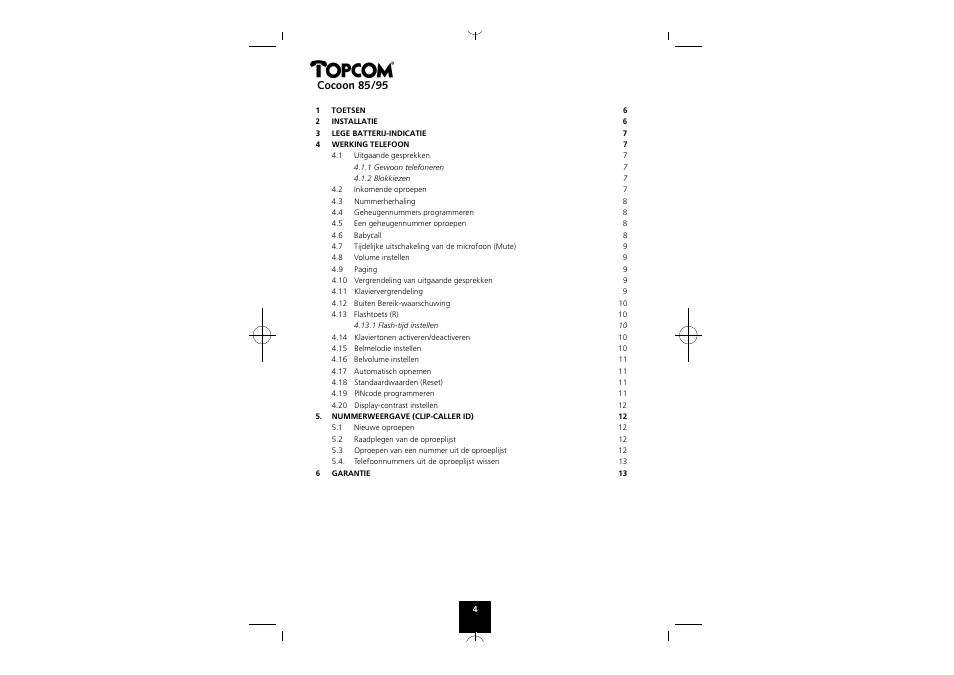 Nederlands, Cocoon 85/95 | Topcom COCOON 85 User Manual | Page 4 / 47