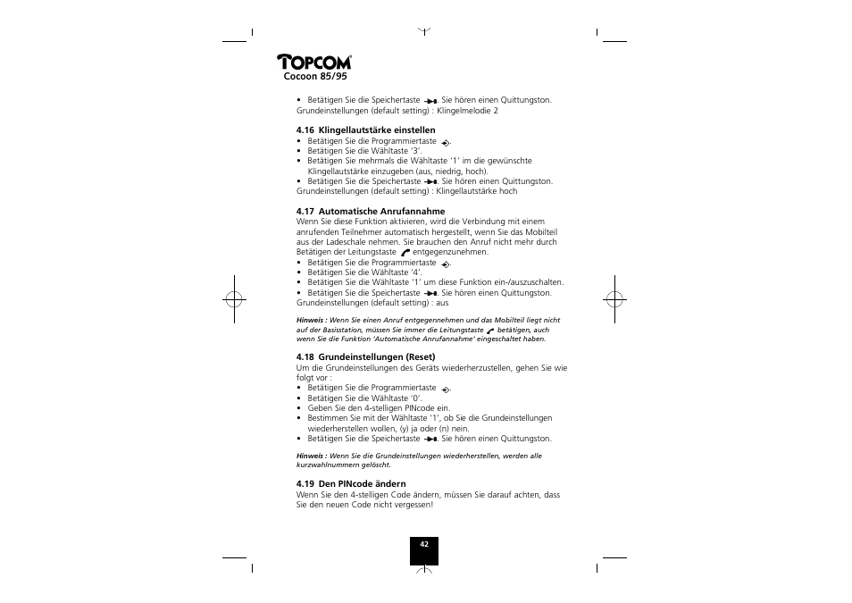 Topcom COCOON 85 User Manual | Page 42 / 47