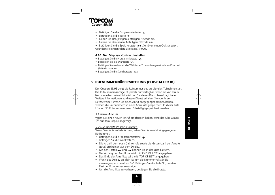 Topcom COCOON 85 User Manual | Page 43 / 47