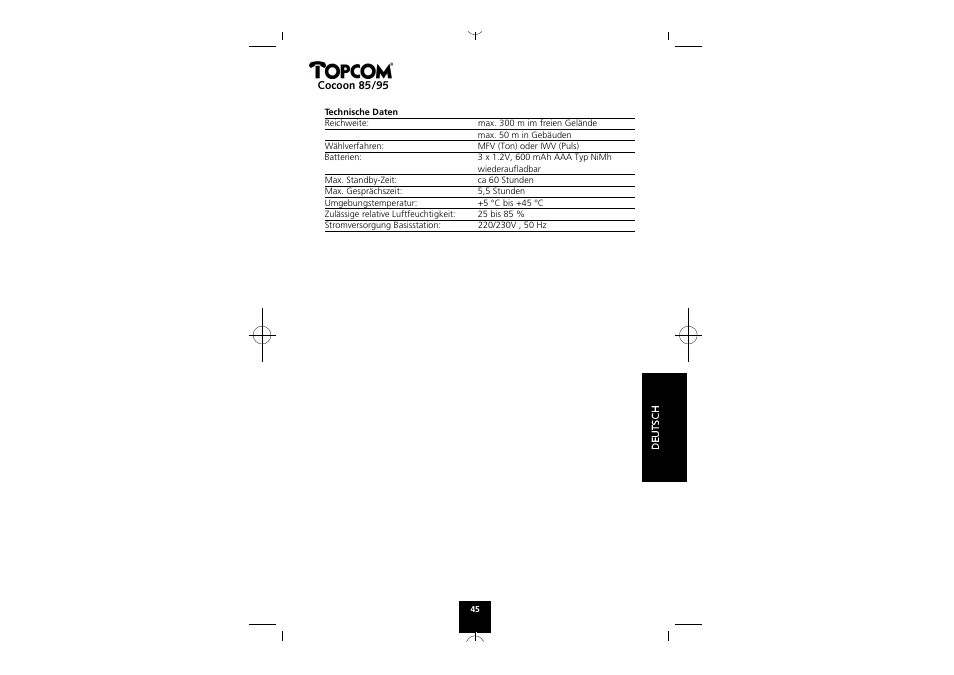 Topcom COCOON 85 User Manual | Page 45 / 47