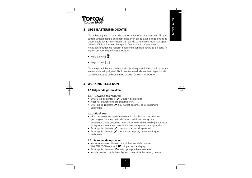 Topcom COCOON 85 User Manual | Page 7 / 47