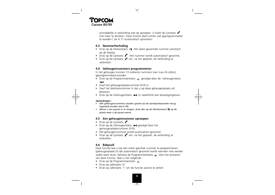 Topcom COCOON 85 User Manual | Page 8 / 47