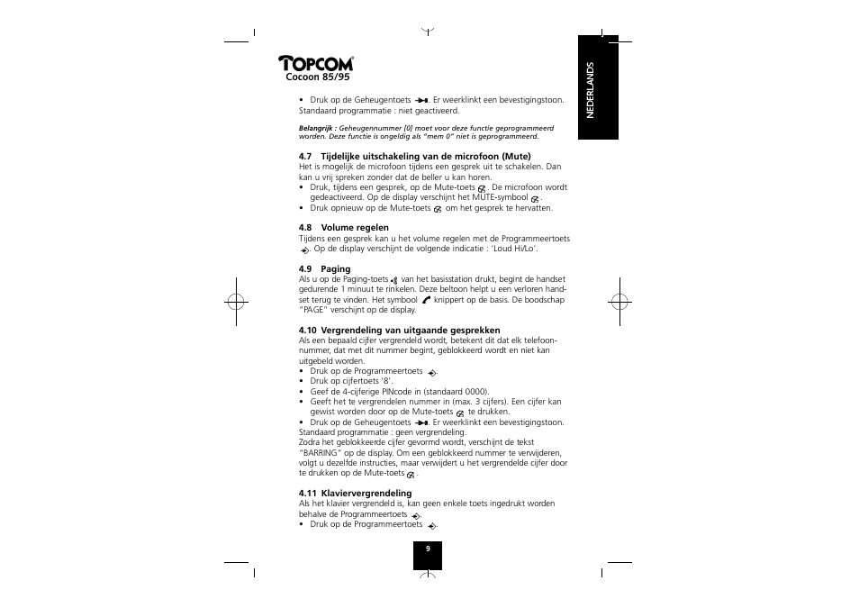 Topcom COCOON 85 User Manual | Page 9 / 47