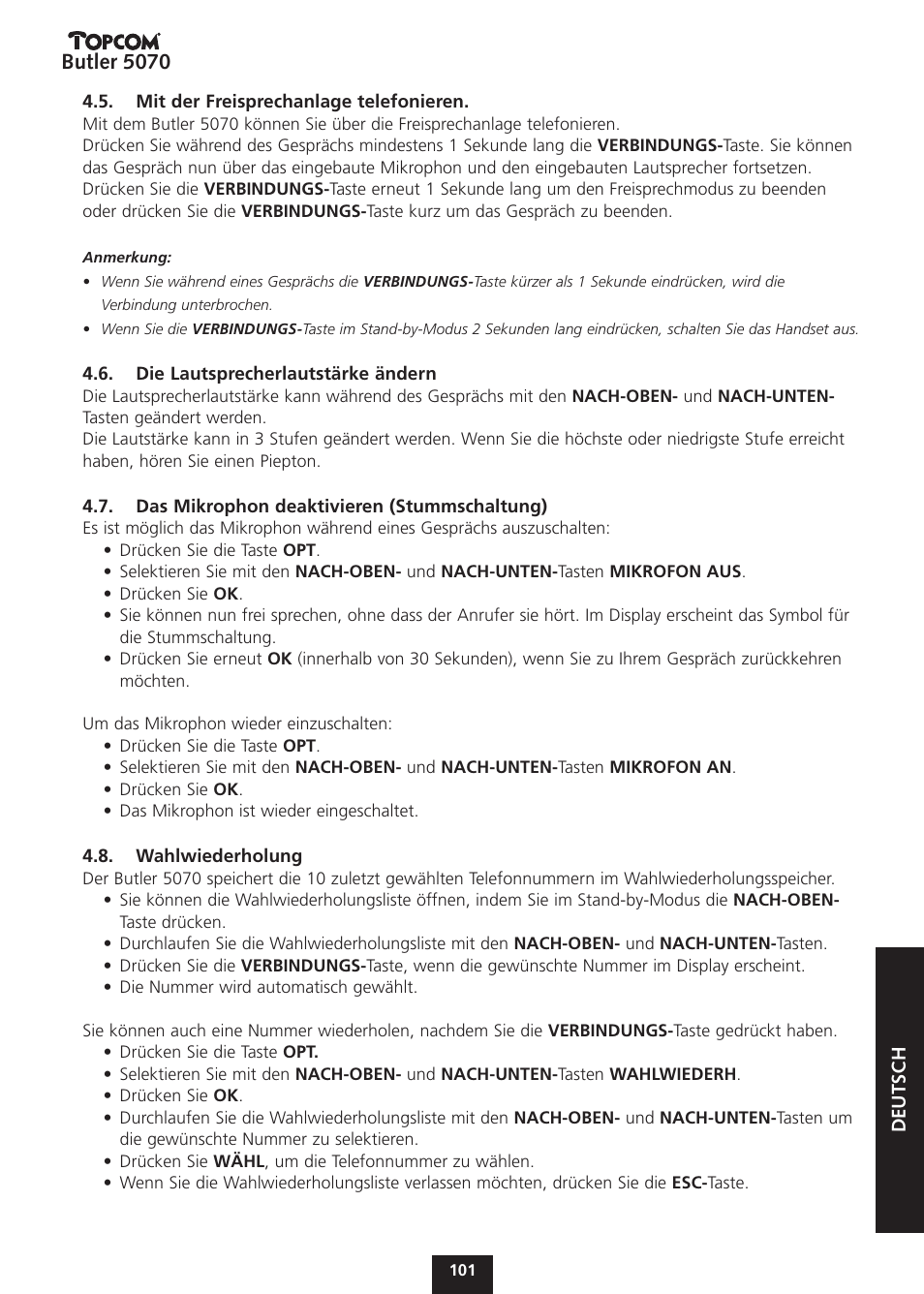 Butler 5070 | Topcom BUTLER 5070 User Manual | Page 101 / 124
