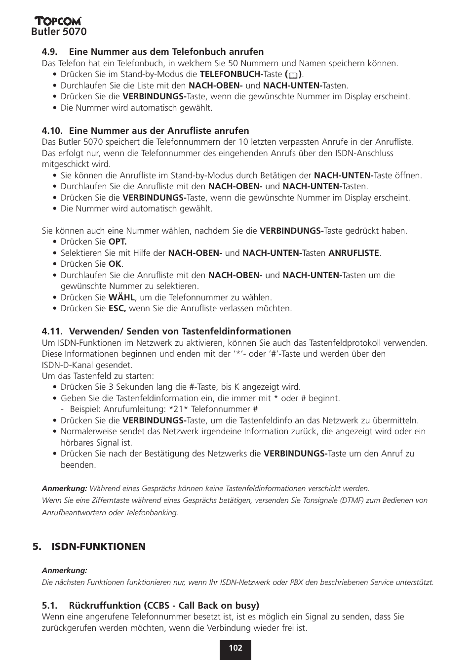Butler 5070 | Topcom BUTLER 5070 User Manual | Page 102 / 124