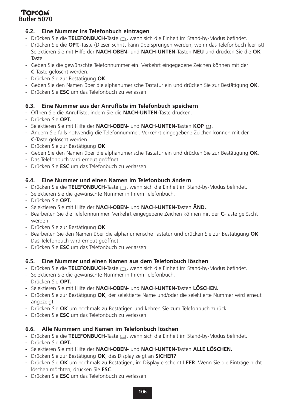 Butler 5070 | Topcom BUTLER 5070 User Manual | Page 106 / 124