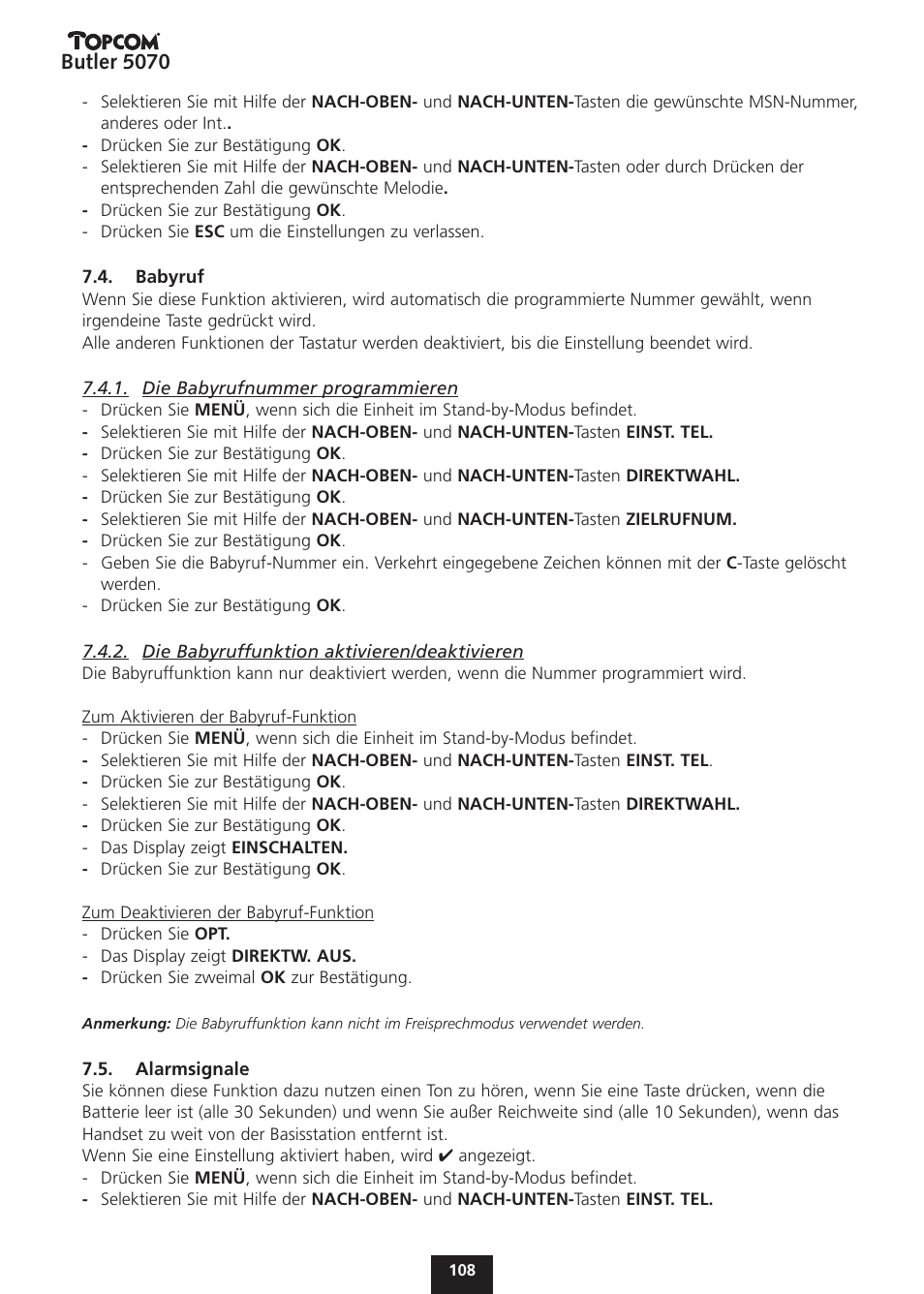 Butler 5070 | Topcom BUTLER 5070 User Manual | Page 108 / 124