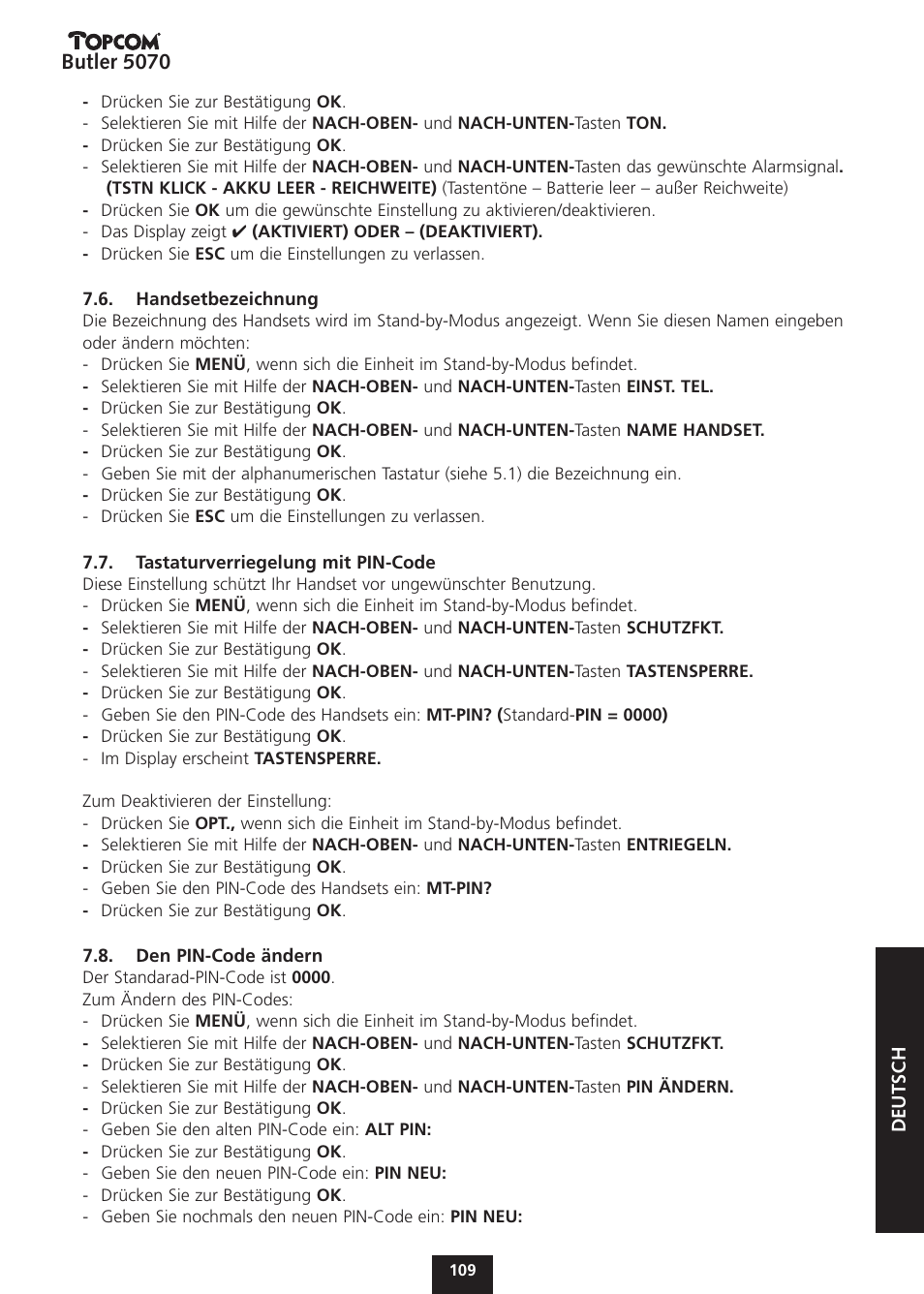 Butler 5070 | Topcom BUTLER 5070 User Manual | Page 109 / 124