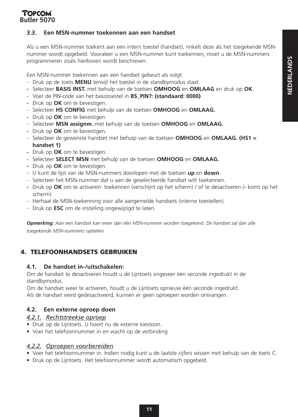 Butler 5070 | Topcom BUTLER 5070 User Manual | Page 11 / 124