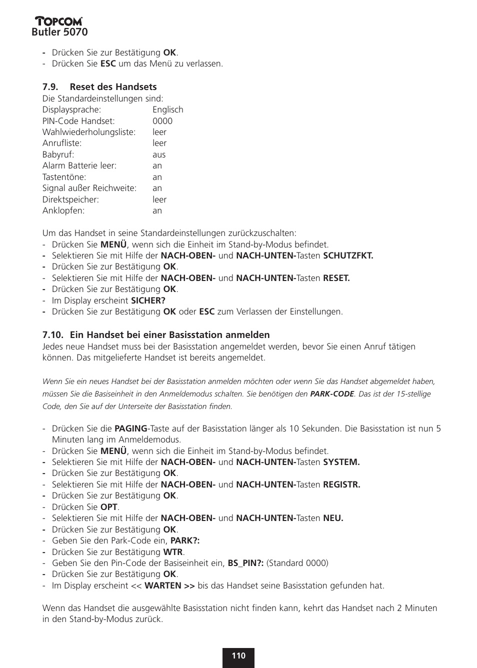 Butler 5070 | Topcom BUTLER 5070 User Manual | Page 110 / 124