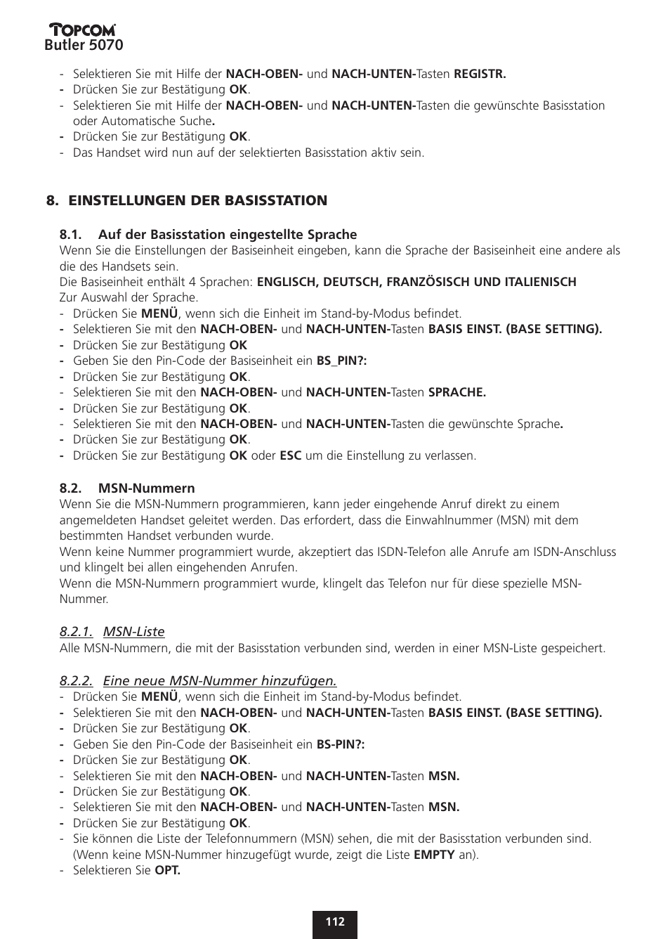 Butler 5070 | Topcom BUTLER 5070 User Manual | Page 112 / 124