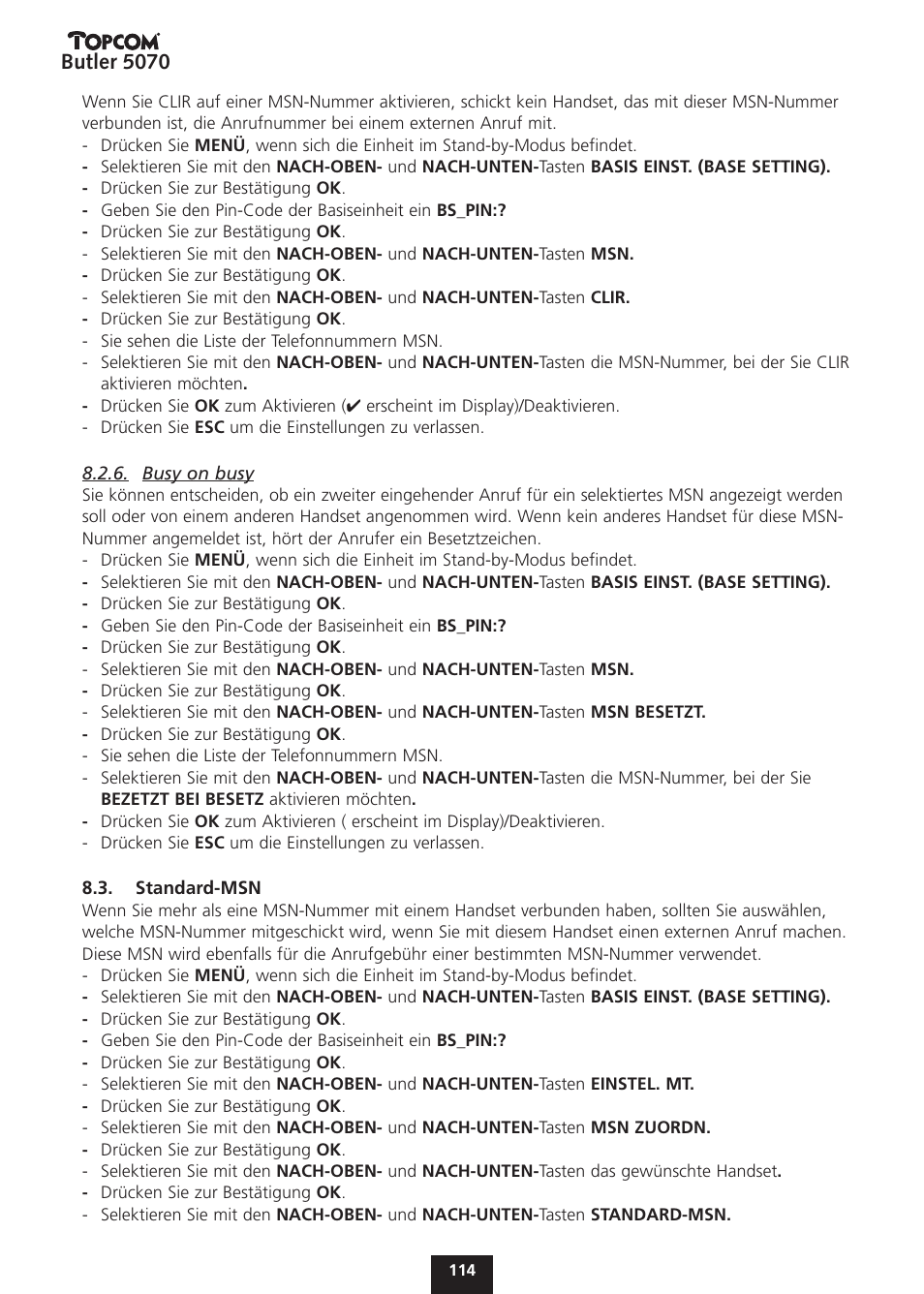 Butler 5070 | Topcom BUTLER 5070 User Manual | Page 114 / 124