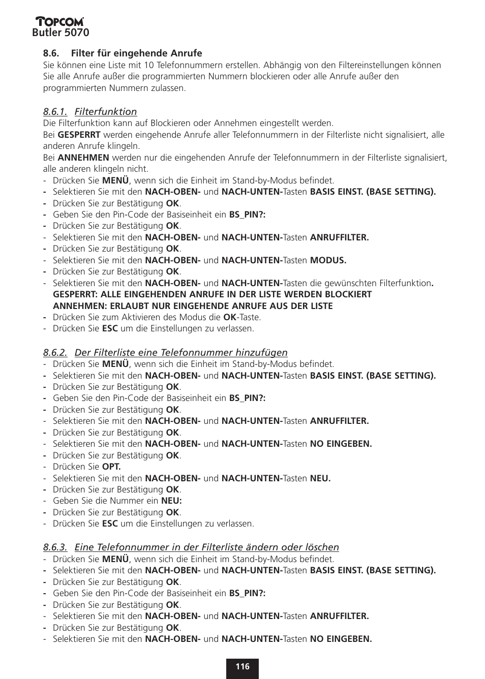 Butler 5070 | Topcom BUTLER 5070 User Manual | Page 116 / 124