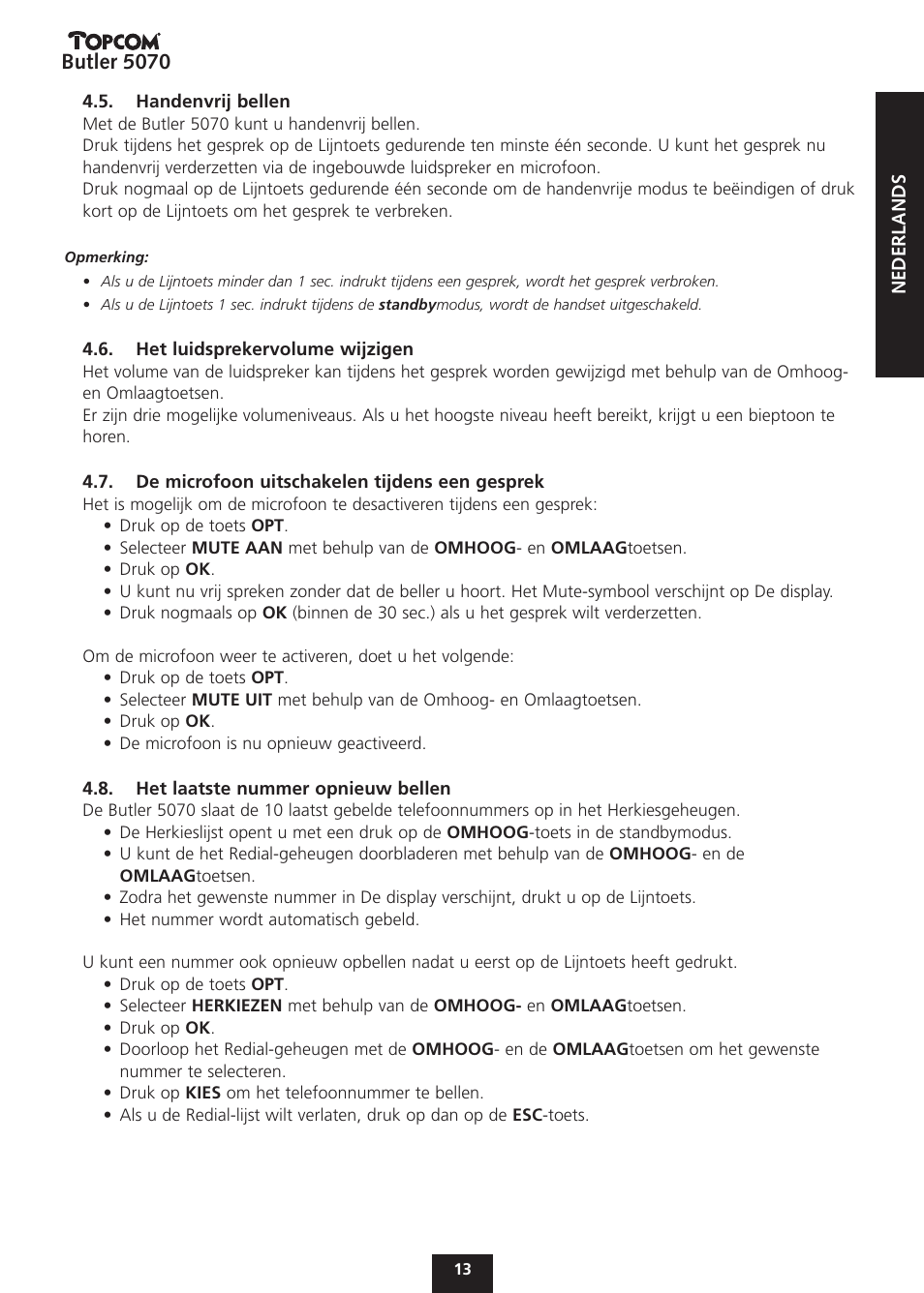 Butler 5070 | Topcom BUTLER 5070 User Manual | Page 13 / 124