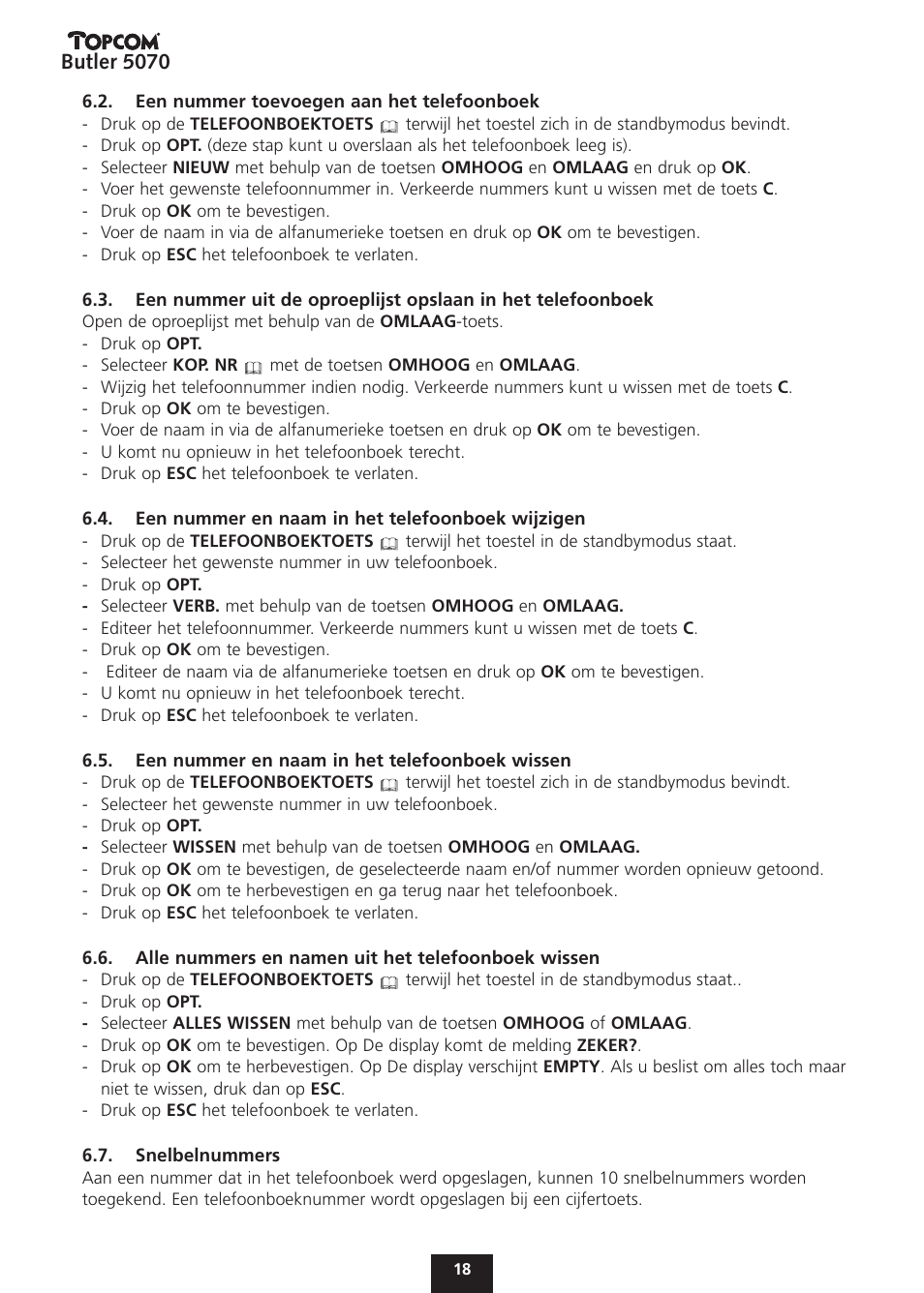 Butler 5070 | Topcom BUTLER 5070 User Manual | Page 18 / 124