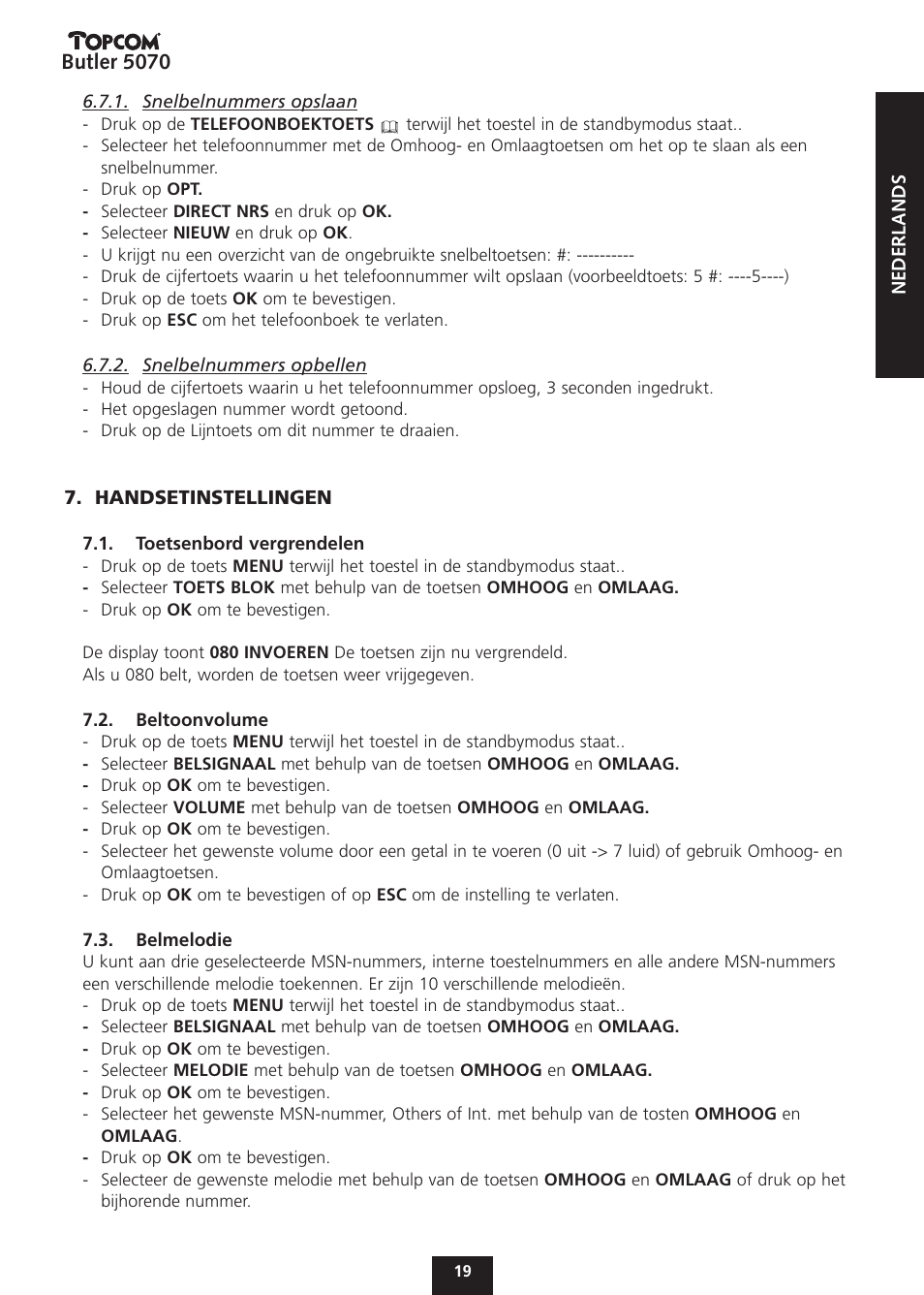 Butler 5070 | Topcom BUTLER 5070 User Manual | Page 19 / 124