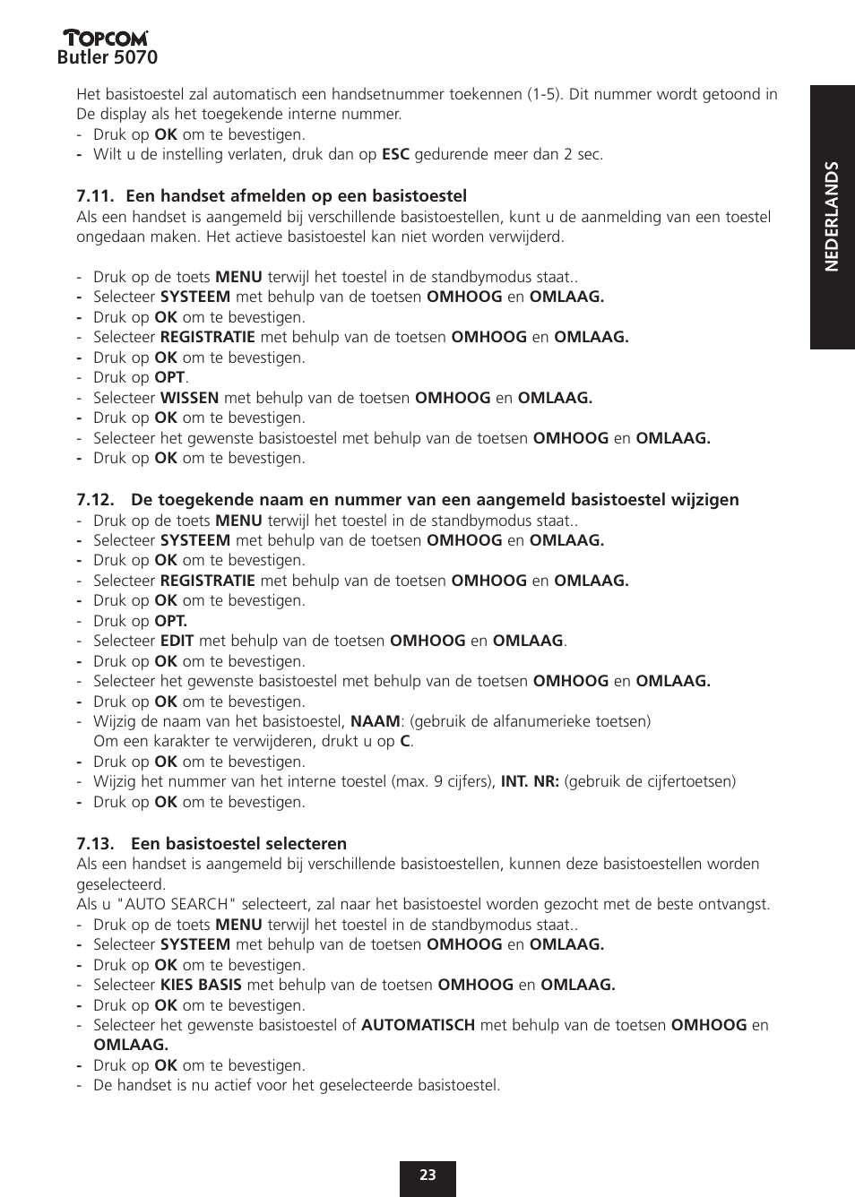 Butler 5070 | Topcom BUTLER 5070 User Manual | Page 23 / 124
