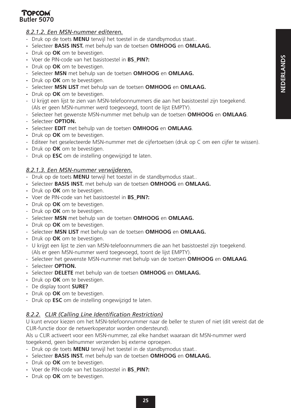 Butler 5070 | Topcom BUTLER 5070 User Manual | Page 25 / 124
