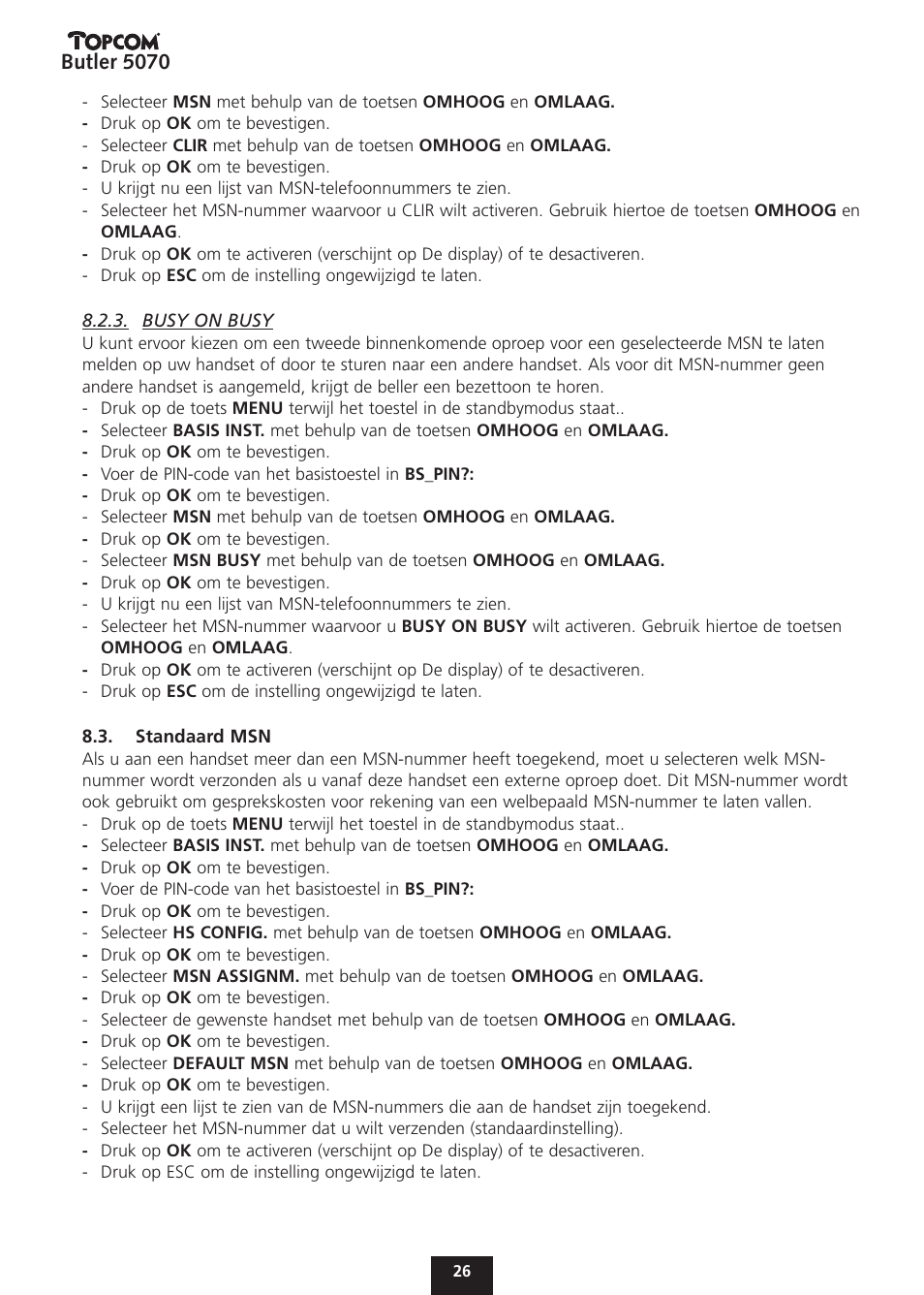 Butler 5070 | Topcom BUTLER 5070 User Manual | Page 26 / 124