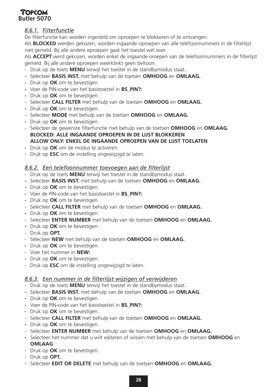 Butler 5070 | Topcom BUTLER 5070 User Manual | Page 28 / 124