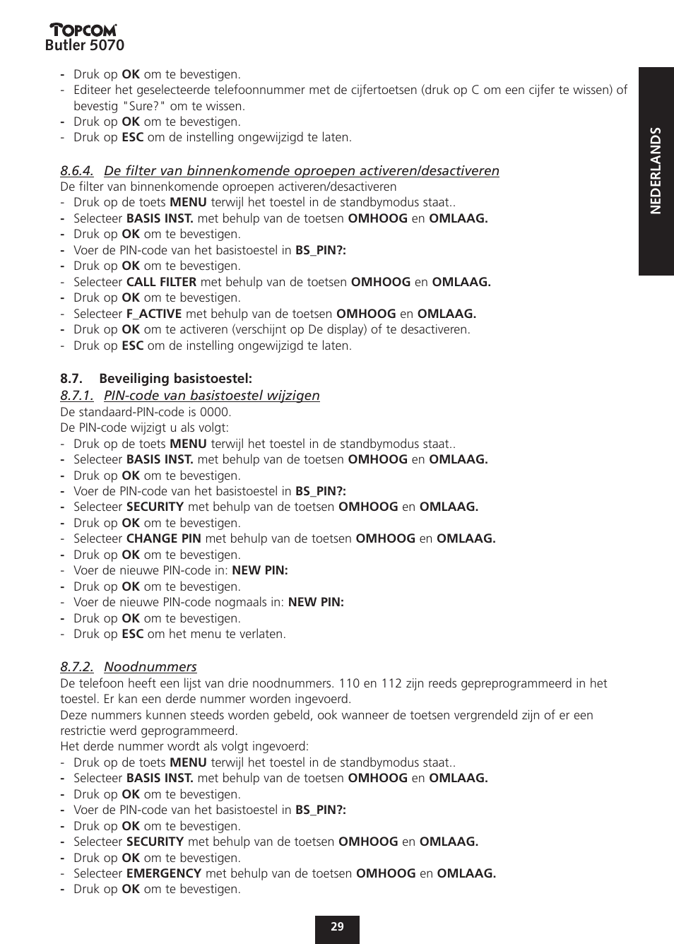 Butler 5070 | Topcom BUTLER 5070 User Manual | Page 29 / 124