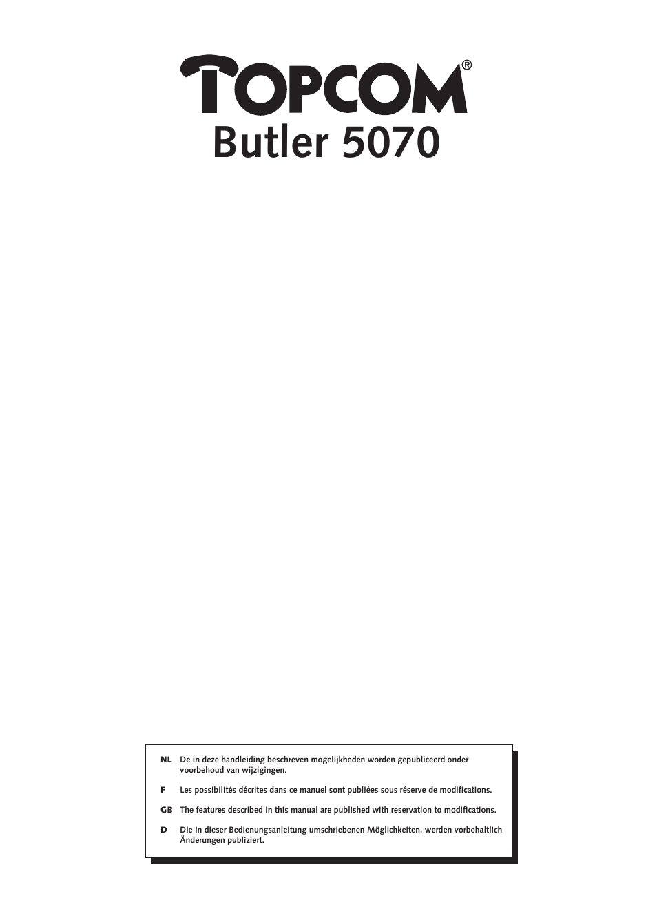 Butler 5070 | Topcom BUTLER 5070 User Manual | Page 3 / 124