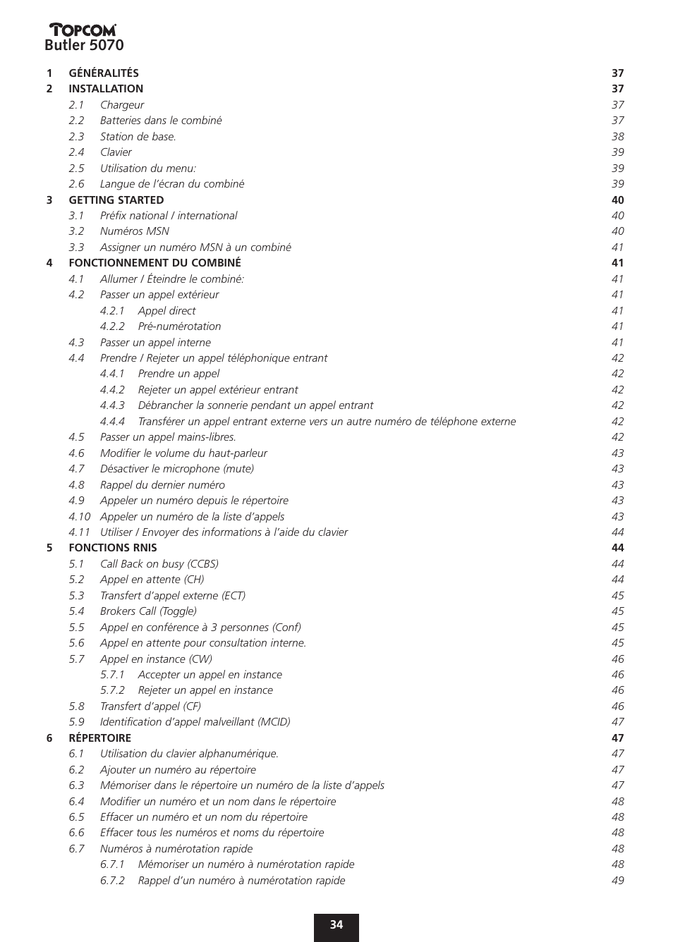 Butler 5070 | Topcom BUTLER 5070 User Manual | Page 34 / 124