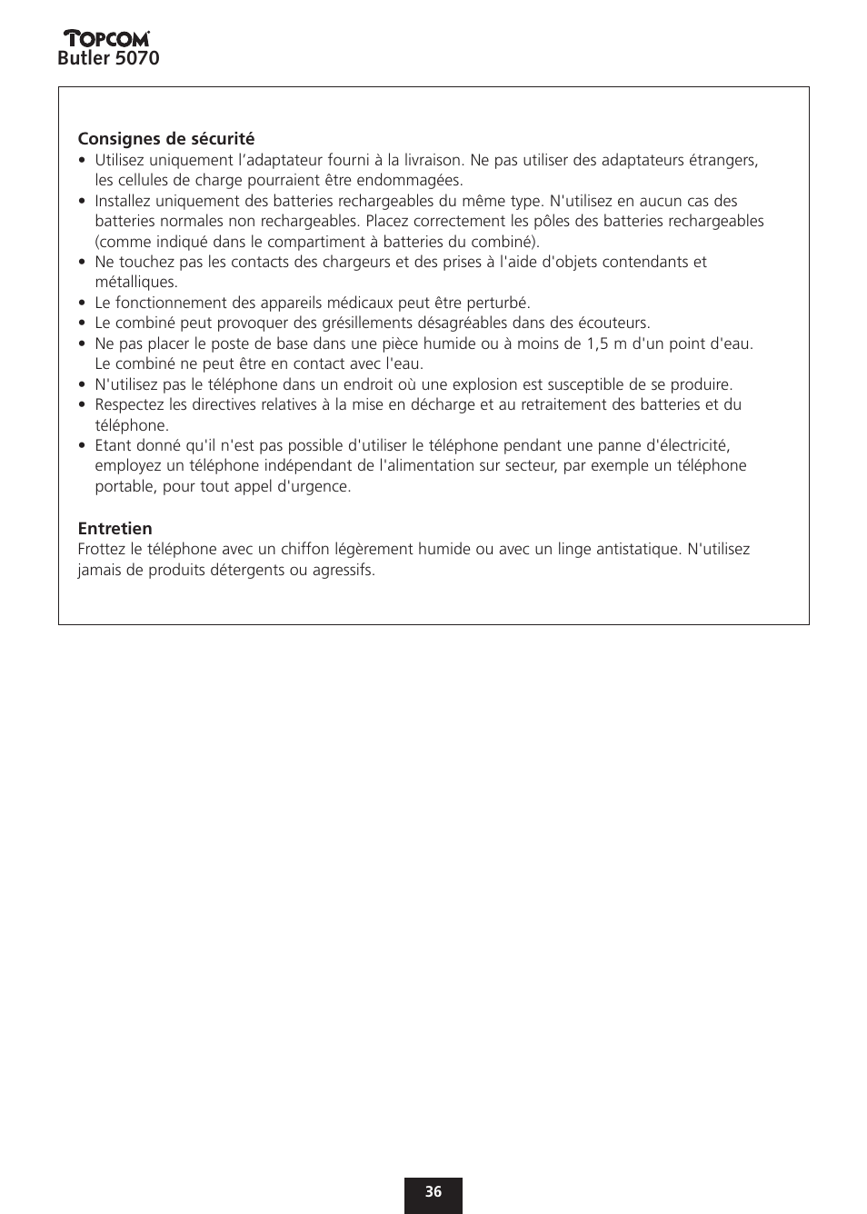 Butler 5070 | Topcom BUTLER 5070 User Manual | Page 36 / 124