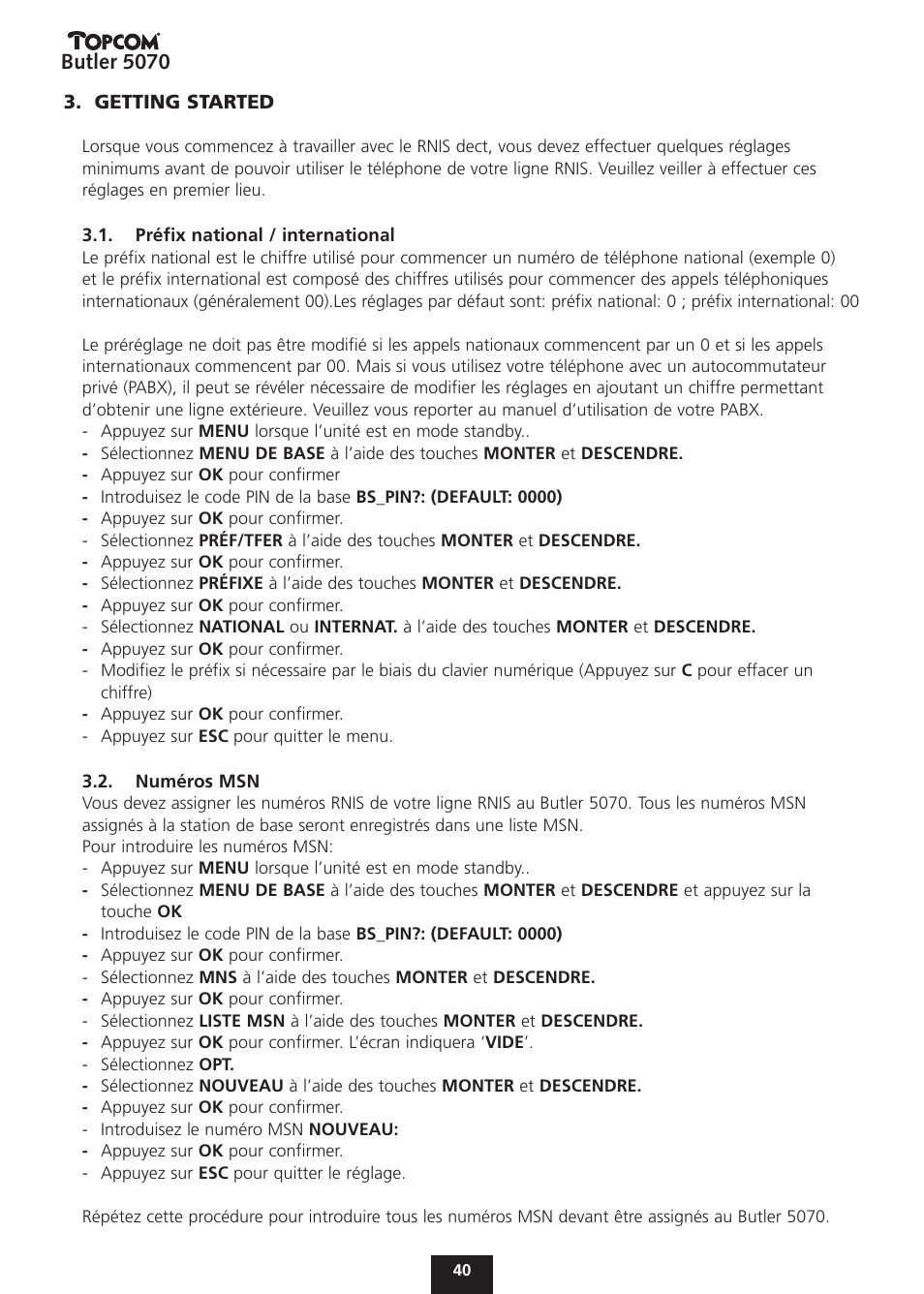 Butler 5070 | Topcom BUTLER 5070 User Manual | Page 40 / 124