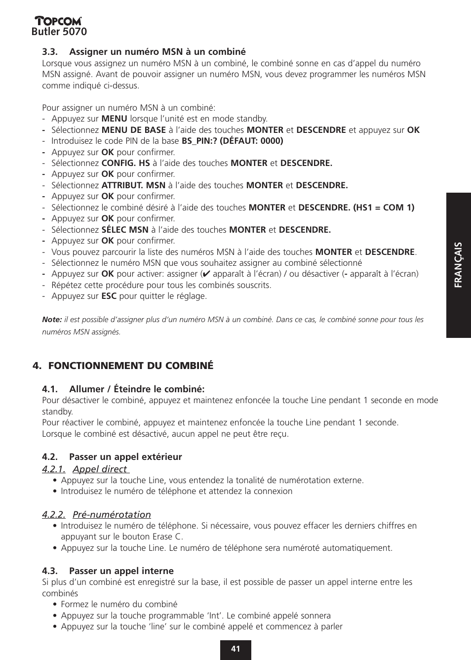 Butler 5070 | Topcom BUTLER 5070 User Manual | Page 41 / 124