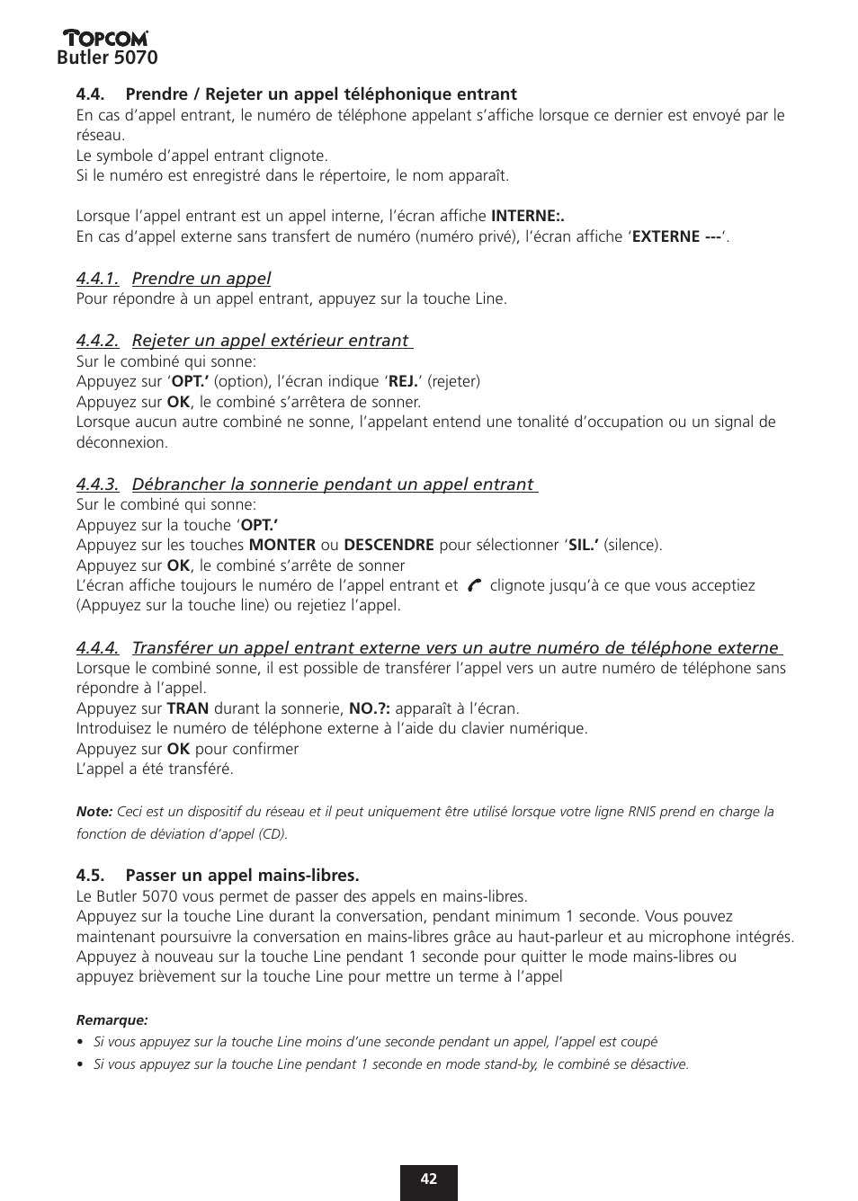 Butler 5070 | Topcom BUTLER 5070 User Manual | Page 42 / 124