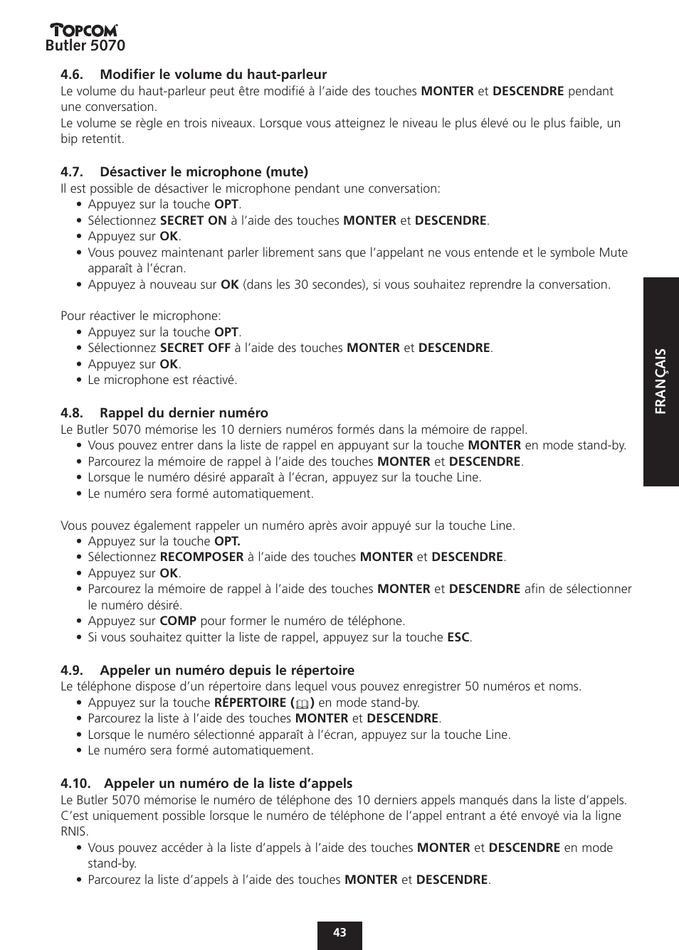 Butler 5070 | Topcom BUTLER 5070 User Manual | Page 43 / 124