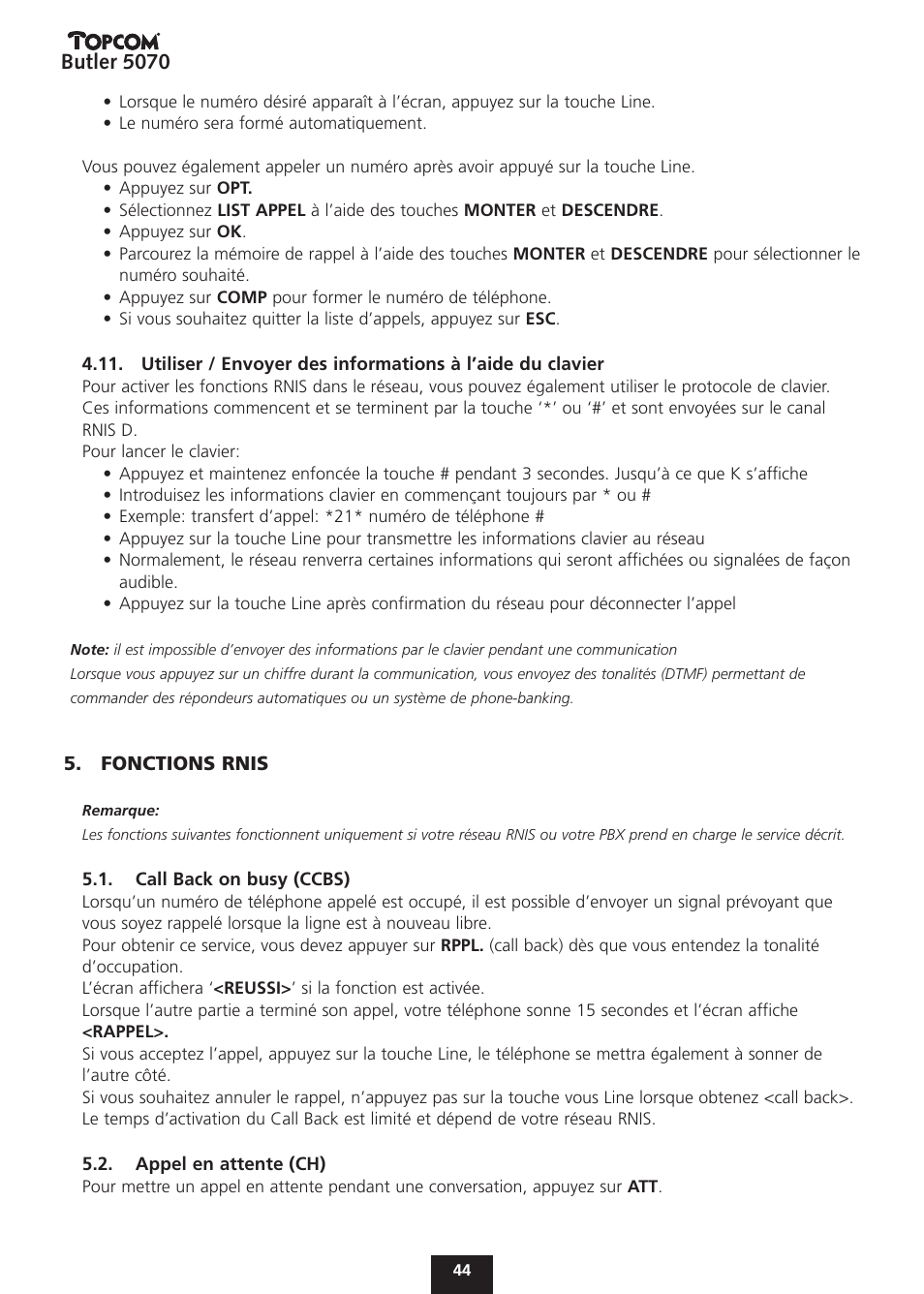 Butler 5070 | Topcom BUTLER 5070 User Manual | Page 44 / 124
