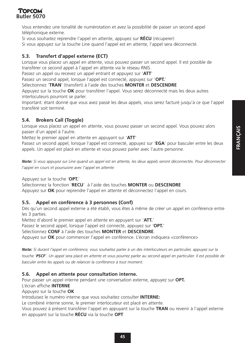 Butler 5070 | Topcom BUTLER 5070 User Manual | Page 45 / 124