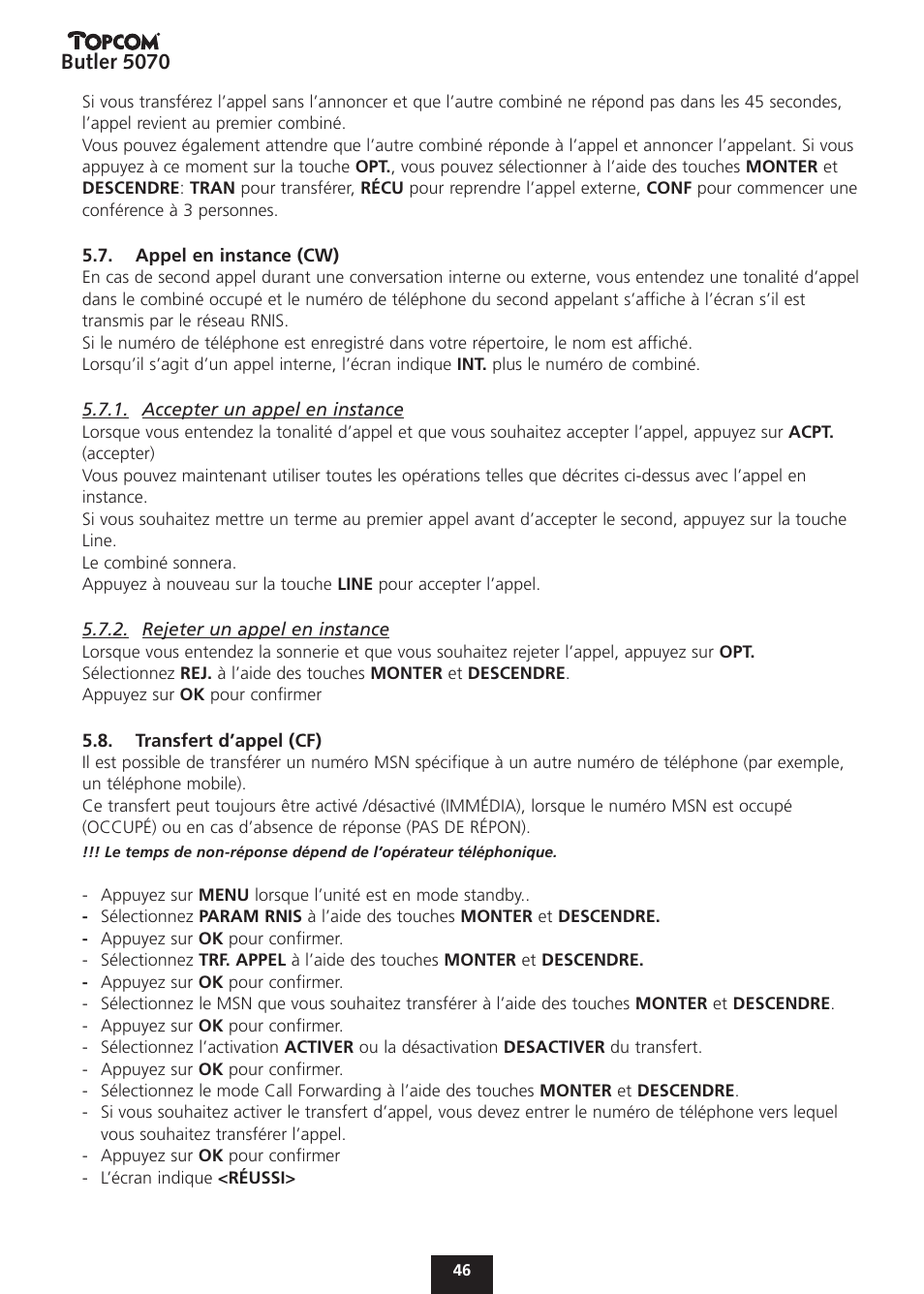 Butler 5070 | Topcom BUTLER 5070 User Manual | Page 46 / 124