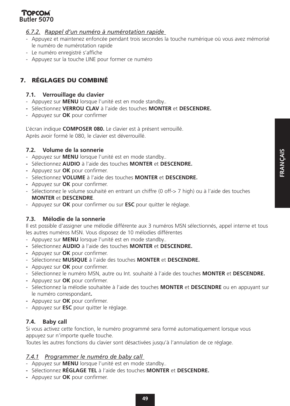 Butler 5070 | Topcom BUTLER 5070 User Manual | Page 49 / 124